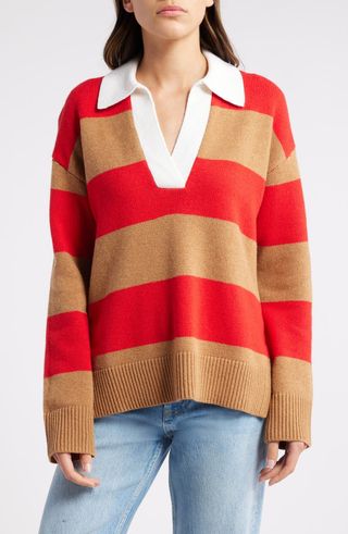 Harris Stripe Cotton, Wool & Cashmere Polo Sweater