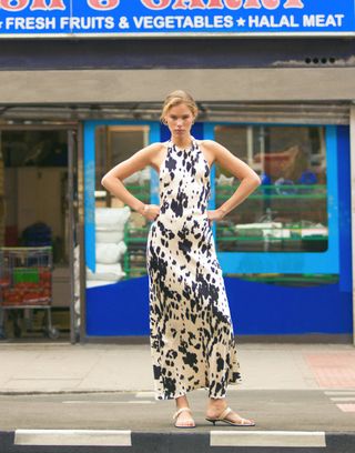 Topshop Halter Maxi Dress in Cow Print