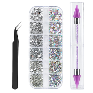 Canvalite 1500pcs Rhinestones Crystal Ab Rhinestones for Nail With Pick Up Tweezers and Nail Rhinestone Picker, Nail Art Tools