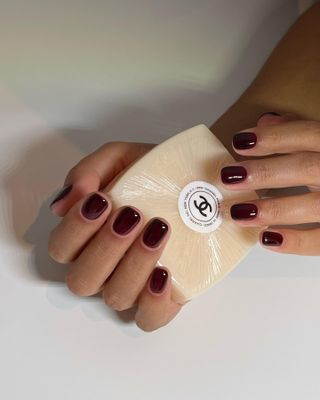 Burgundy nails with Chanel soap