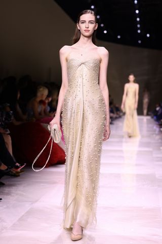 Dakota Fanning's Armani dress from the 2024 Emmys on the runway.