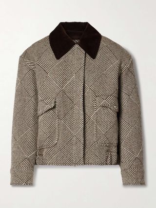 Cotton-Corduroy Trimmed Checked Wool-Blend Jacket