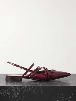 Seraphine Buckled Patent-Leather Slingback Flats