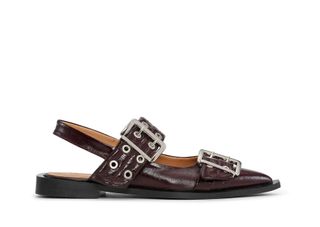 GANNI, Burgundy Feminine Buckle Ballerinas