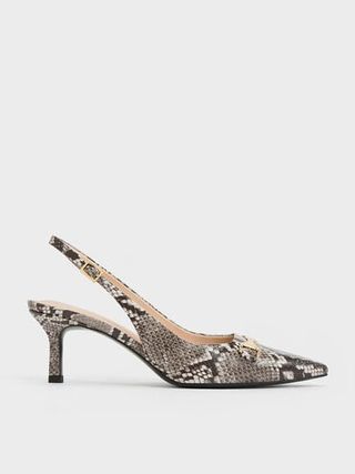 Leslie Snake-Print Metallic-Accent Slingback Pumps