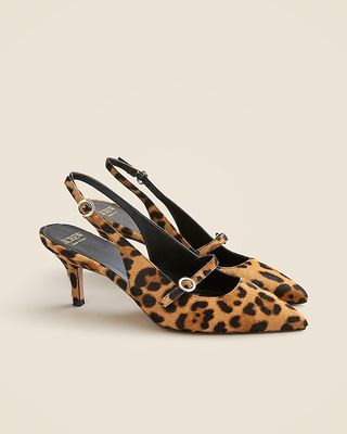 Made-In-Italy Colette Buckle Slingback Pumps in Leopard-Print Calf Hair