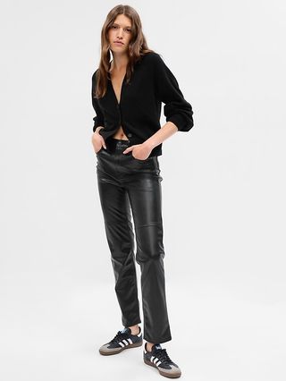 High Rise Vegan Leather Cheeky Straight Pants