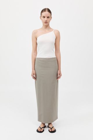 Raw Edge Column Maxi Skirt - Moss Grey