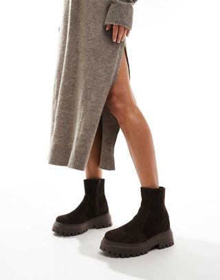 Asos Design Antigua Suede Chelsea Sock Boots in Brown