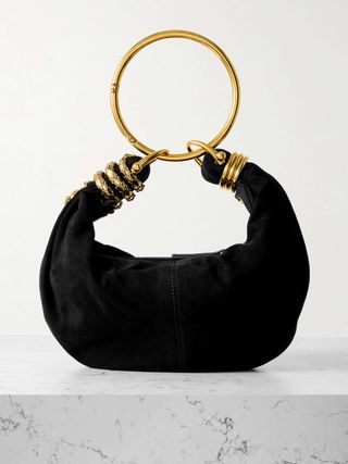 Embellished Suede Shoulder Bag