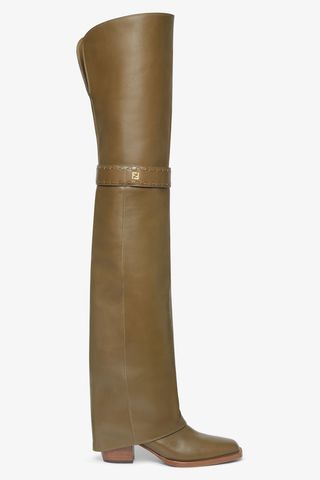 Fendi Showgreen Leather Medium-Heeled Thigh-High Boots