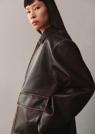 Leather-Effect Jacket With Contrast Stitching