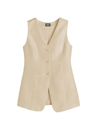 Mina self, Linen Vest Tops for Women 2024 Trendy Summer Sleeveless Long Blazer Jacket Lightweight Beige Outerwear Waistcoat Business Casual Fashion Fitted Cute Womens Top Suits Women's Vests Blazers Jackets