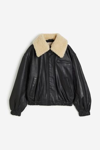 Detachable-Collar Leather Jacket