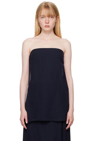 St. Agni, Navy Strapless Buckle Back Tank Top