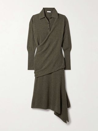 Draped Wrap-Effect Wool and Cashmere-Blend Midi Dress