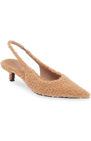 Persona Faux Shearling Pointed Toe Slingback Pump