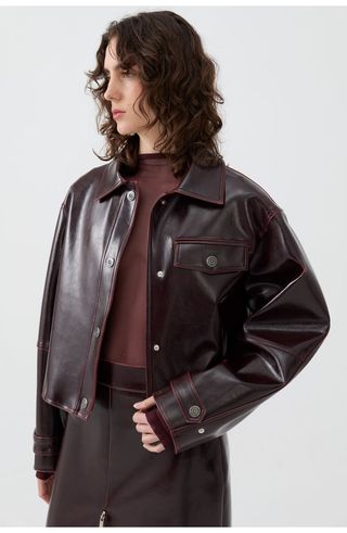 Faux Leather Cropped Jacket