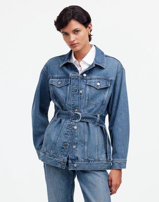 madewell, Belted Oversized Trucker Jean Jacket