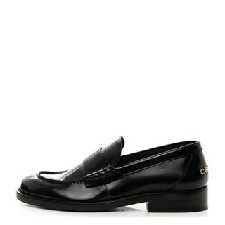 Chanel, Shiny Calfskin Logo Loafers