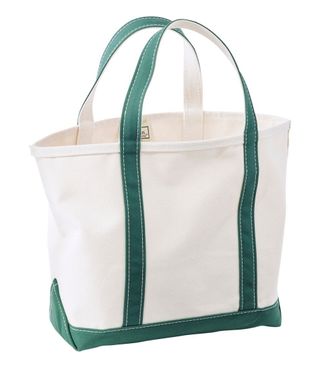 green and white boat and tote bag