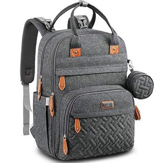 Babbleroo Diaper Bag Backpack - Multi Function Waterproof Diaper Bag, Travel Essentials Baby Tote With Changing Pad, Stroller Straps & Pacifier Case - Unisex, Dark Gray