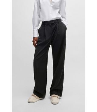 Naomi X Boss Regular-Fit Trousers in Natural-Stretch Wool