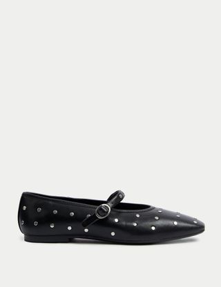 Studded Buckle Flat Ballet Pumps