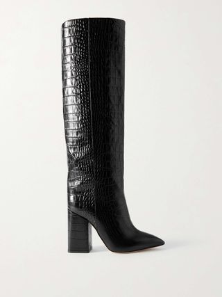 Anja Croc-Effect Leather Knee Boots