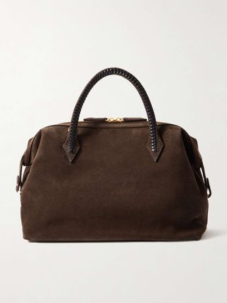 Perriand City Medium Braided Leather-Trimmed Suede Tote