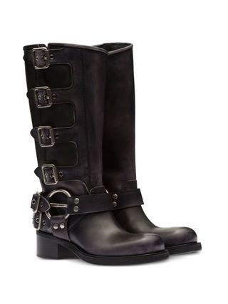 Miu Miu buckle-detail leather boots in black