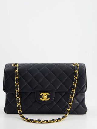 Chanel Black Vintage Lambskin Double Faced Classic Flap Bag With 24k Gold Hardware