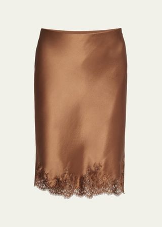 Lace Trim Silk Skirt