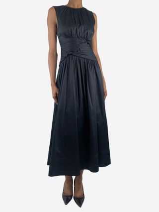 Black Sleeveless Gathered Midi Dress - Size Uk 6