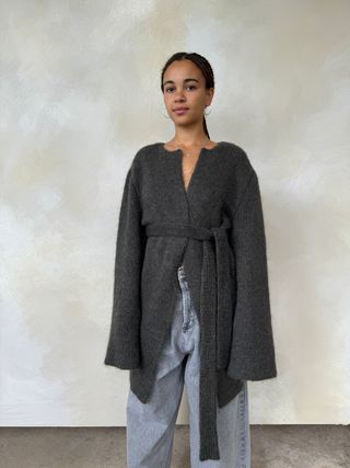 Raey Grey Mohair Blend Belted Cardigan | S