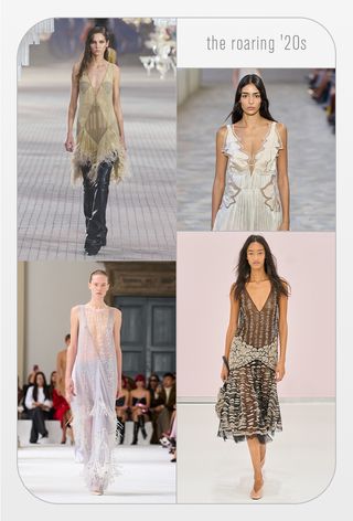 a collage of runway imagery from the spring 2025 shows in Milan