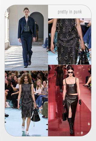 a collage of runway imagery from the spring 2025 shows in Milan