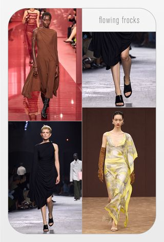 a collage of runway imagery from the spring 2025 shows in Milan