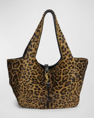 Bea Ysl Leopard-Print Tote Bag in Calf Hair and Leather