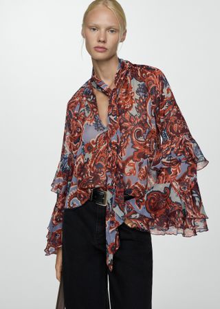 Ruffled Paisley-Print Blouse