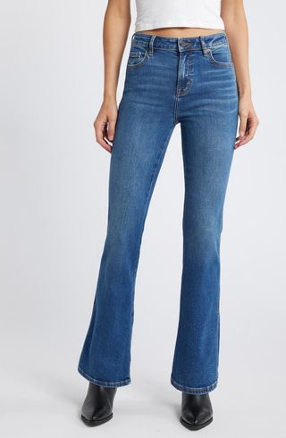 Side Slit Mid Rise Bootcut Jeans