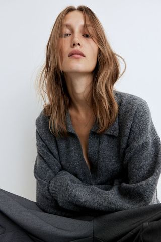 Fine-Knit Collared Sweater