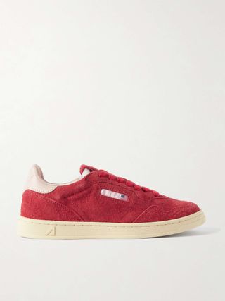 Flat Low Leather-Trimmed Suede Sneakers