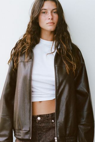 Faux Leather Bomber Jacket