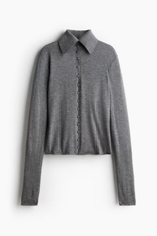 H&M, Wool-Blend Button-Front Knit Top