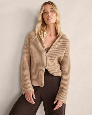 Merino Cashmere Double-Zip Cardigan 