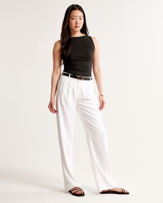 A&f Sloane Low Rise Tailored Linen-Blend Pant