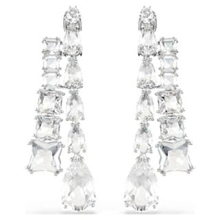 Matrix Drop Earrings, Mixed Cuts, White, Rhodium Plated