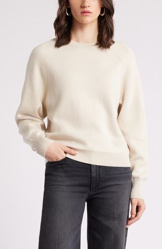 Raglan Sleeve Cotton & Cashmere Blend Crewneck Sweater