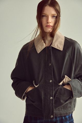 zara, WAXED PUFFER JACKET WITH CORDUROY COLLAR